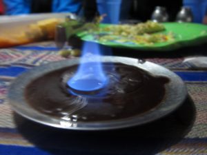 Flambe chocolate pudding 